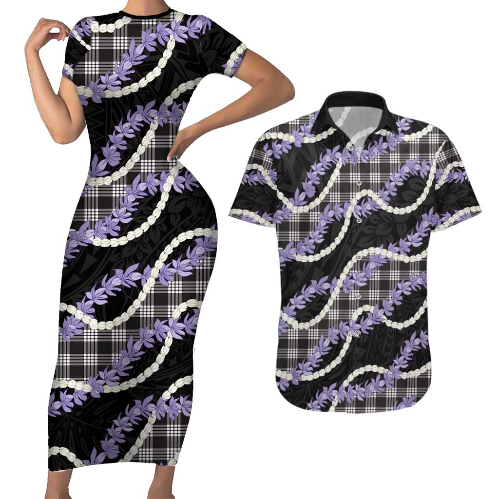 Black Hawaii Palaka Honohono Pikake Couples Matching Short Sleeve Bodycon Dress and Hawaiian Shirt Hawaiian Orchid Lei Polynesian Pattern LT14 Black - Polynesian Pride