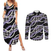 Black Hawaii Palaka Honohono Pikake Couples Matching Summer Maxi Dress and Long Sleeve Button Shirt Hawaiian Orchid Lei Polynesian Pattern LT14 Black - Polynesian Pride