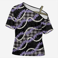Black Hawaii Palaka Honohono Pikake Cross Shoulder Shirt Hawaiian Orchid Lei Polynesian Pattern - Polynesian Pride