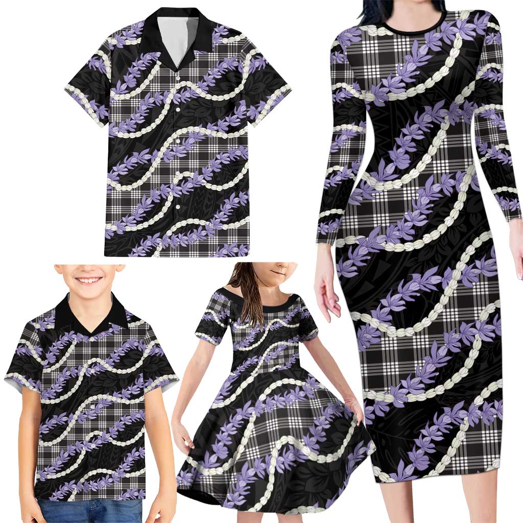 Black Hawaii Palaka Honohono Pikake Family Matching Long Sleeve Bodycon Dress and Hawaiian Shirt Hawaiian Orchid Lei Polynesian Pattern LT14 - Polynesian Pride