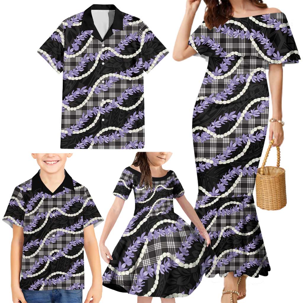 Black Hawaii Palaka Honohono Pikake Family Matching Mermaid Dress and Hawaiian Shirt Hawaiian Orchid Lei Polynesian Pattern LT14 - Polynesian Pride