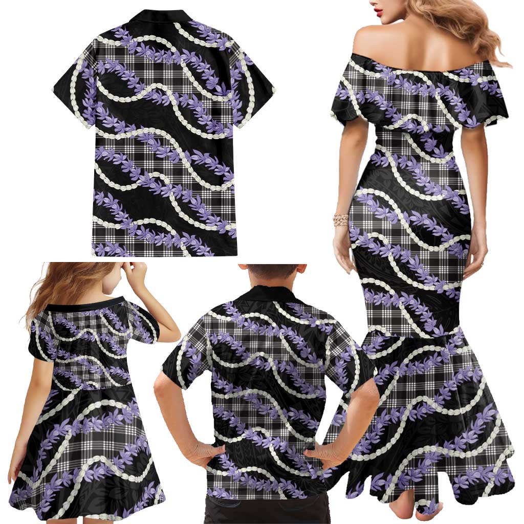 Black Hawaii Palaka Honohono Pikake Family Matching Mermaid Dress and Hawaiian Shirt Hawaiian Orchid Lei Polynesian Pattern LT14 - Polynesian Pride