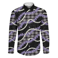 Black Hawaii Palaka Honohono Pikake Family Matching Off The Shoulder Long Sleeve Dress and Hawaiian Shirt Hawaiian Orchid Lei Polynesian Pattern LT14 Dad's Shirt - Long Sleeve Black - Polynesian Pride