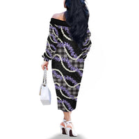 Black Hawaii Palaka Honohono Pikake Family Matching Off The Shoulder Long Sleeve Dress and Hawaiian Shirt Hawaiian Orchid Lei Polynesian Pattern LT14 - Polynesian Pride