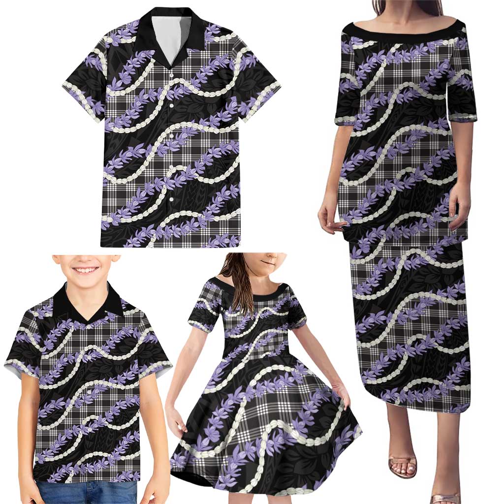 Black Hawaii Palaka Honohono Pikake Family Matching Puletasi and Hawaiian Shirt Hawaiian Orchid Lei Polynesian Pattern - Polynesian Pride
