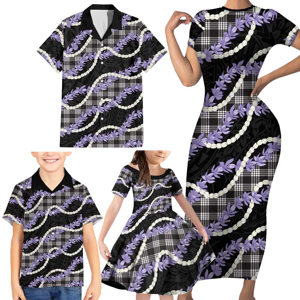 Black Hawaii Palaka Honohono Pikake Family Matching Short Sleeve Bodycon Dress and Hawaiian Shirt Hawaiian Orchid Lei Polynesian Pattern LT14 - Polynesian Pride