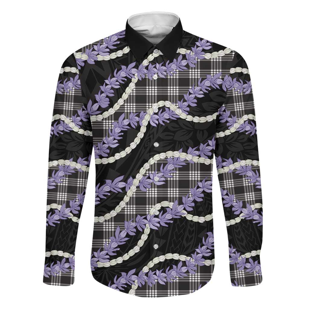 Black Hawaii Palaka Honohono Pikake Family Matching Short Sleeve Bodycon Dress and Hawaiian Shirt Hawaiian Orchid Lei Polynesian Pattern LT14 Dad's Shirt - Long Sleeve Black - Polynesian Pride