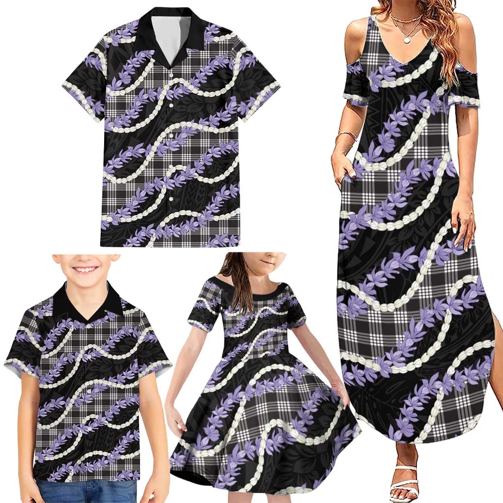 Black Hawaii Palaka Honohono Pikake Family Matching Summer Maxi Dress and Hawaiian Shirt Hawaiian Orchid Lei Polynesian Pattern LT14 - Polynesian Pride