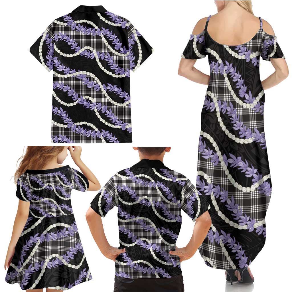 Black Hawaii Palaka Honohono Pikake Family Matching Summer Maxi Dress and Hawaiian Shirt Hawaiian Orchid Lei Polynesian Pattern LT14 - Polynesian Pride