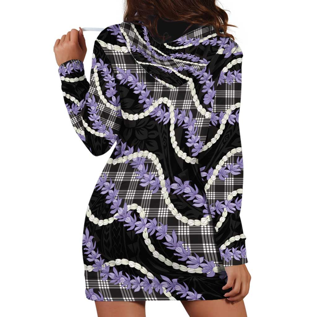 Black Hawaii Palaka Honohono Pikake Hoodie Dress Hawaiian Orchid Lei Polynesian Pattern LT14 - Polynesian Pride