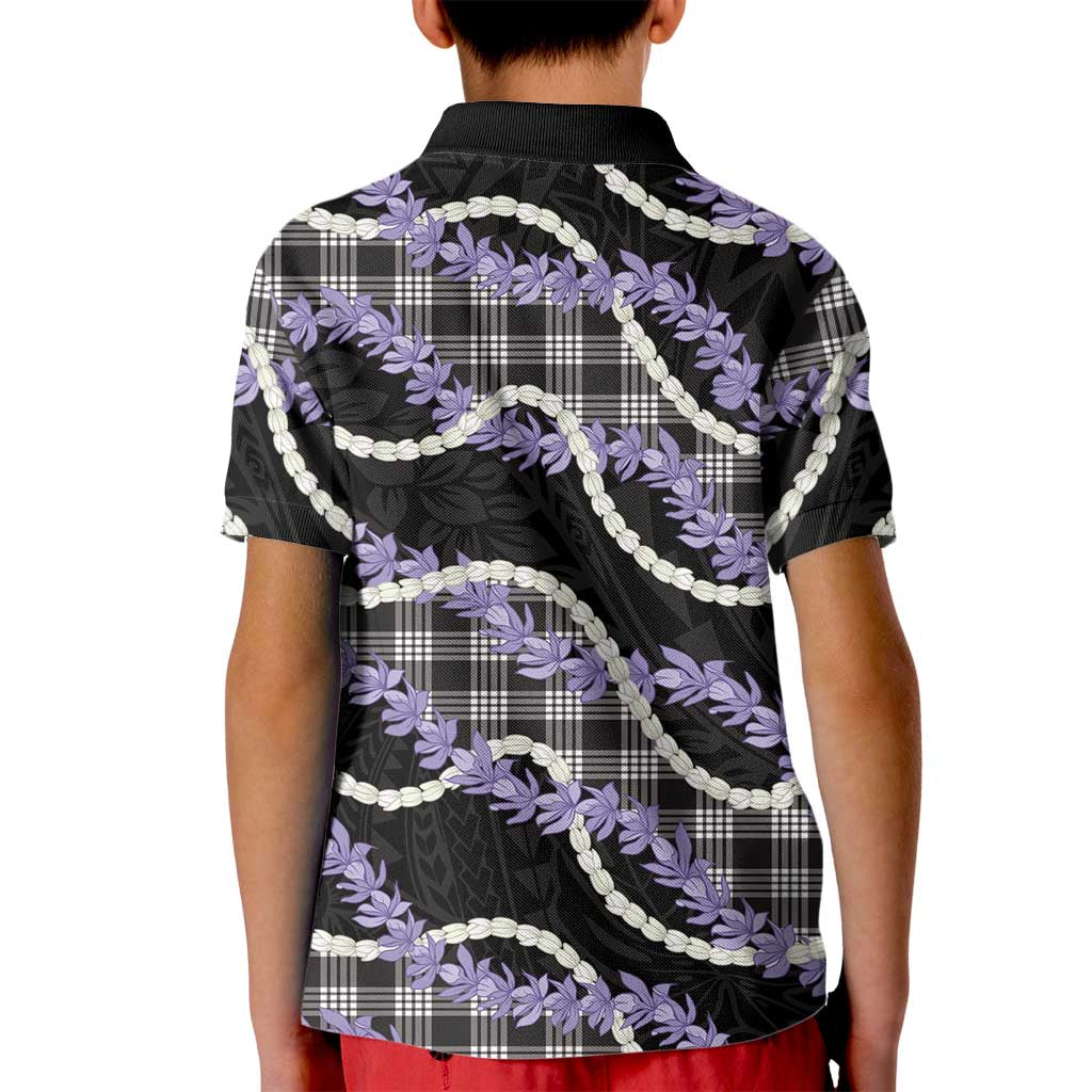 Black Hawaii Palaka Honohono Pikake Kid Polo Shirt Hawaiian Orchid Lei Polynesian Pattern - Polynesian Pride