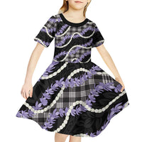 Black Hawaii Palaka Honohono Pikake Kid Short Sleeve Dress Hawaiian Orchid Lei Polynesian Pattern - Polynesian Pride