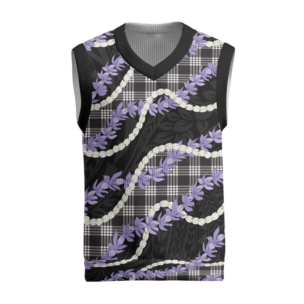 Black Hawaii Palaka Honohono Pikake Christmas Knitted V-Neck Vest Hawaiian Orchid Lei Polynesian Pattern LT14 Black - Polynesian Pride