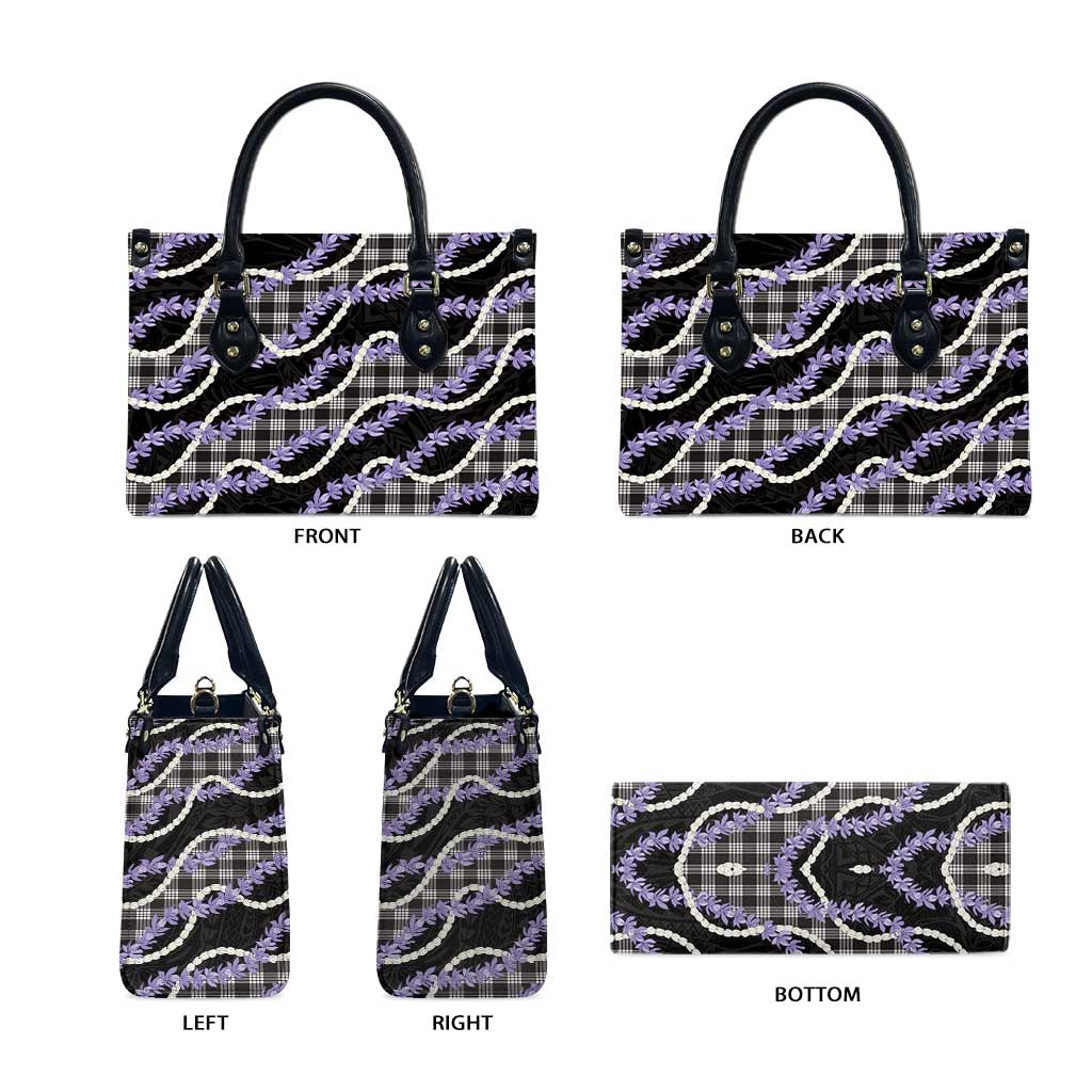 Black Hawaii Palaka Honohono Pikake Leather Bag Hawaiian Orchid Lei Polynesian Pattern - Polynesian Pride