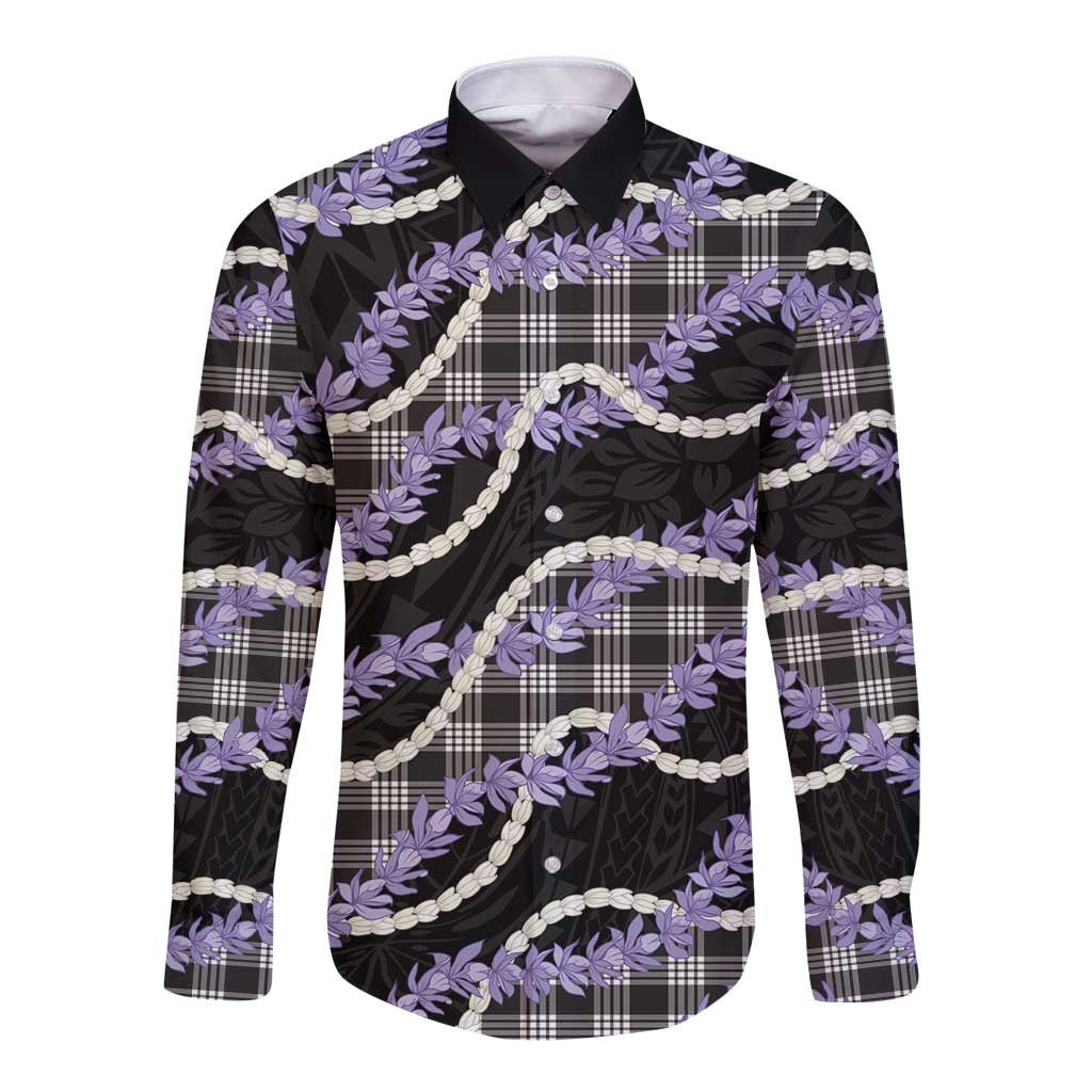 Black Hawaii Palaka Honohono Pikake Long Sleeve Button Shirt Hawaiian Orchid Lei Polynesian Pattern LT14 Unisex Black - Polynesian Pride