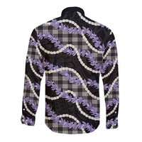 Black Hawaii Palaka Honohono Pikake Long Sleeve Button Shirt Hawaiian Orchid Lei Polynesian Pattern LT14 - Polynesian Pride