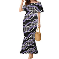 Black Hawaii Palaka Honohono Pikake Mermaid Dress Hawaiian Orchid Lei Polynesian Pattern - Polynesian Pride