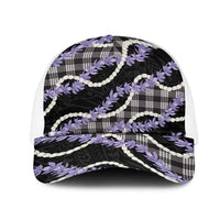 Black Hawaii Palaka Honohono Pikake Mesh Trucker Cap Hawaiian Orchid Lei Polynesian Pattern - Polynesian Pride