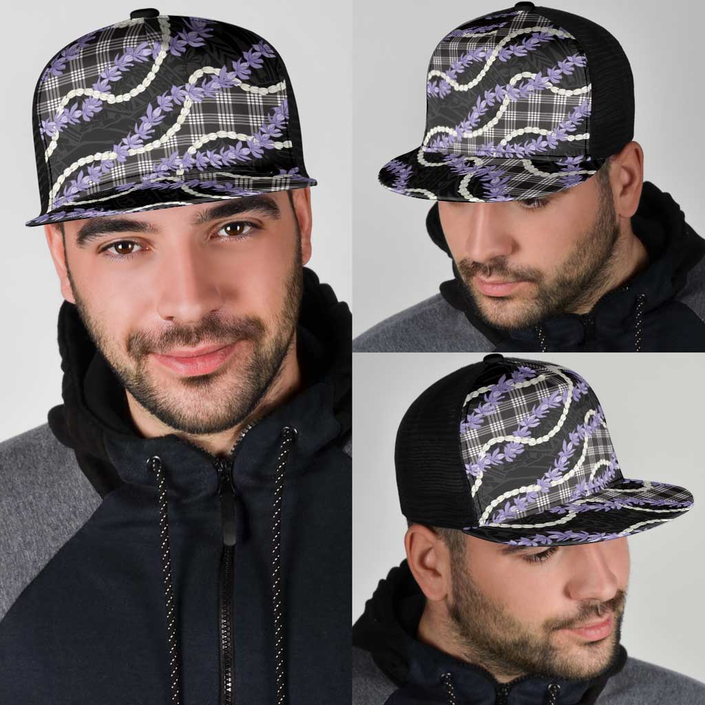 Black Hawaii Palaka Honohono Pikake Mesh Trucker Cap Hawaiian Orchid Lei Polynesian Pattern - Polynesian Pride