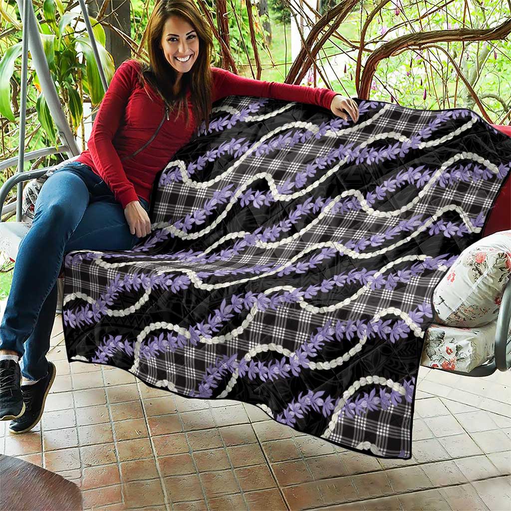 Black Hawaii Palaka Honohono Pikake Quilt Hawaiian Orchid Lei Polynesian Pattern - Polynesian Pride