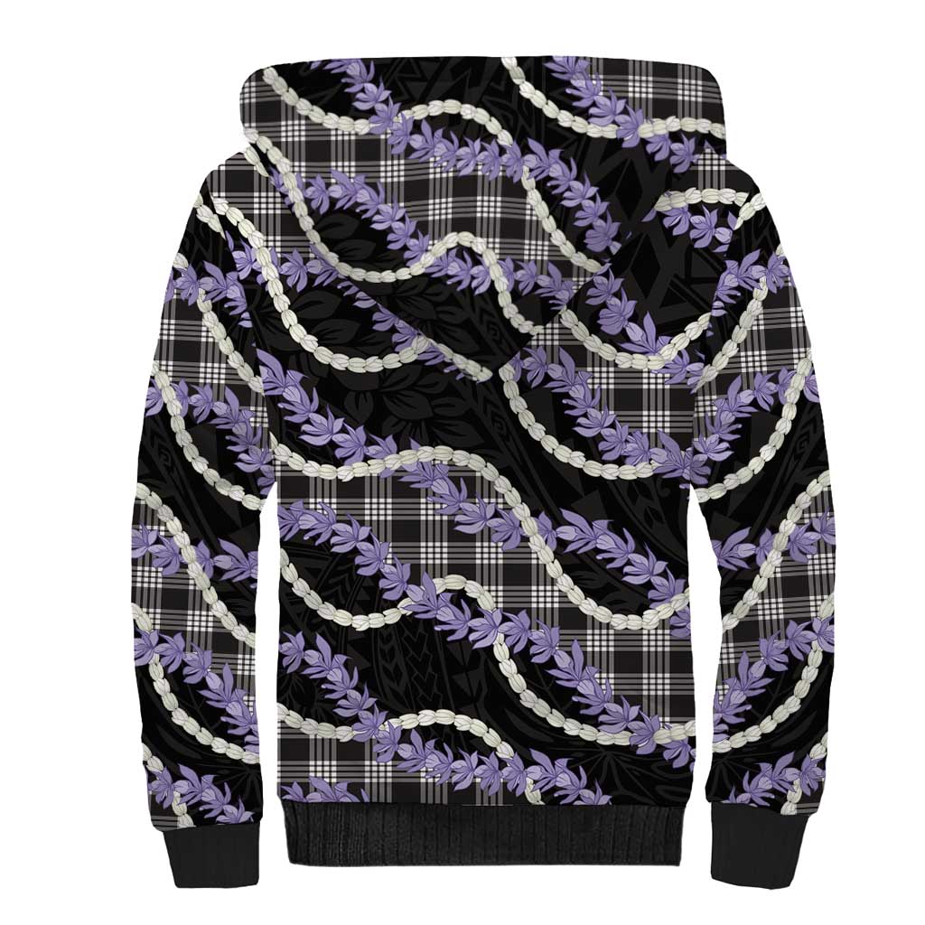 Black Hawaii Palaka Honohono Pikake Sherpa Hoodie Hawaiian Orchid Lei Polynesian Pattern - Polynesian Pride
