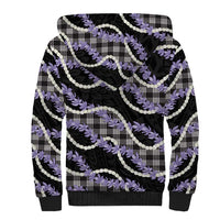 Black Hawaii Palaka Honohono Pikake Sherpa Hoodie Hawaiian Orchid Lei Polynesian Pattern - Polynesian Pride