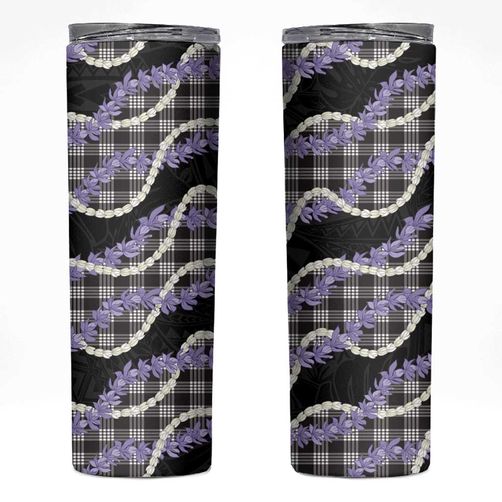 Black Hawaii Palaka Honohono Pikake Skinny Tumbler Hawaiian Orchid Lei Polynesian Pattern LT14 Black - Polynesian Pride