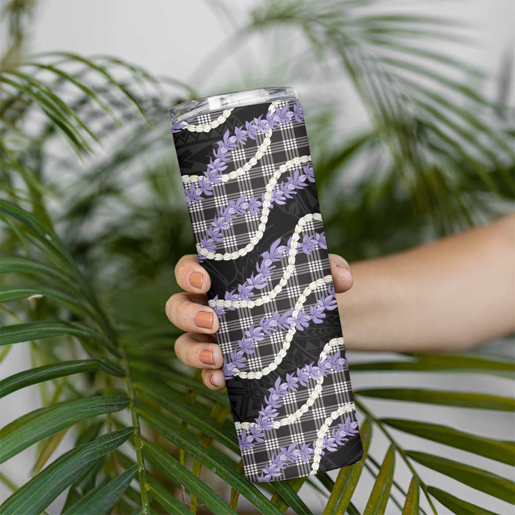 Black Hawaii Palaka Honohono Pikake Skinny Tumbler Hawaiian Orchid Lei Polynesian Pattern LT14 - Polynesian Pride