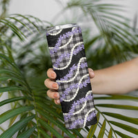Black Hawaii Palaka Honohono Pikake Skinny Tumbler Hawaiian Orchid Lei Polynesian Pattern LT14 - Polynesian Pride