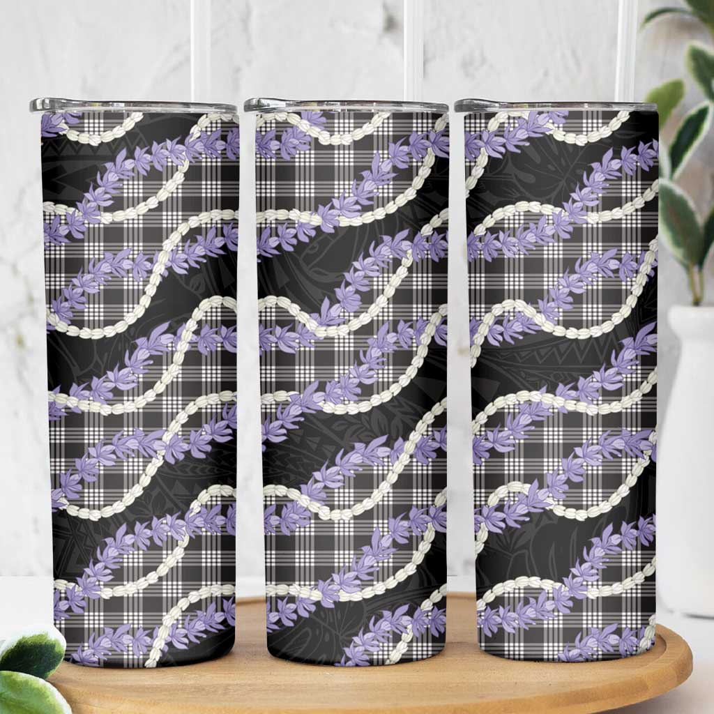 Black Hawaii Palaka Honohono Pikake Skinny Tumbler Hawaiian Orchid Lei Polynesian Pattern LT14 - Polynesian Pride