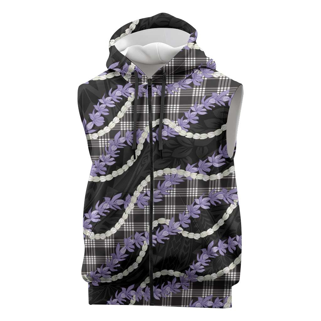 Black Hawaii Palaka Honohono Pikake Sleeveless Zip Hoodie Hawaiian Orchid Lei Polynesian Pattern LT14 Black - Polynesian Pride