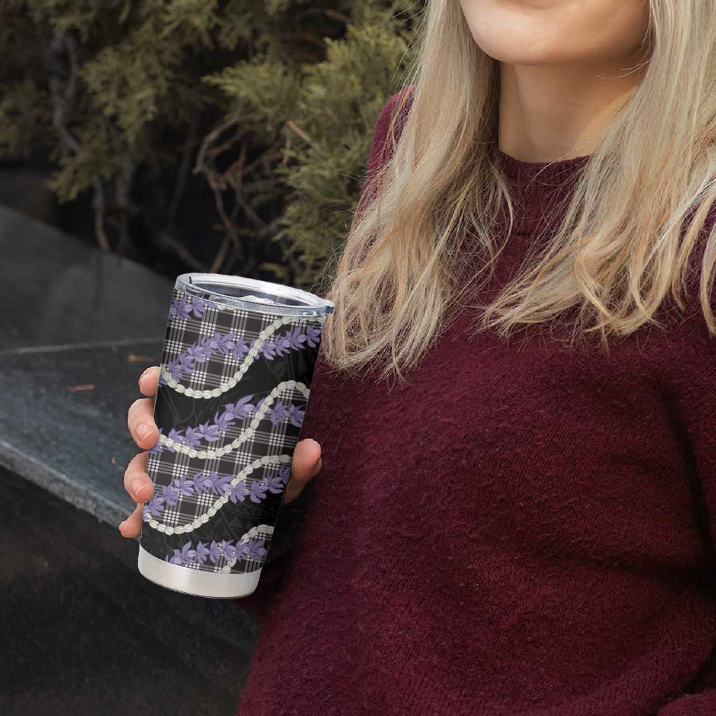 Black Hawaii Palaka Honohono Pikake Tumbler Cup Hawaiian Orchid Lei Polynesian Pattern - Polynesian Pride