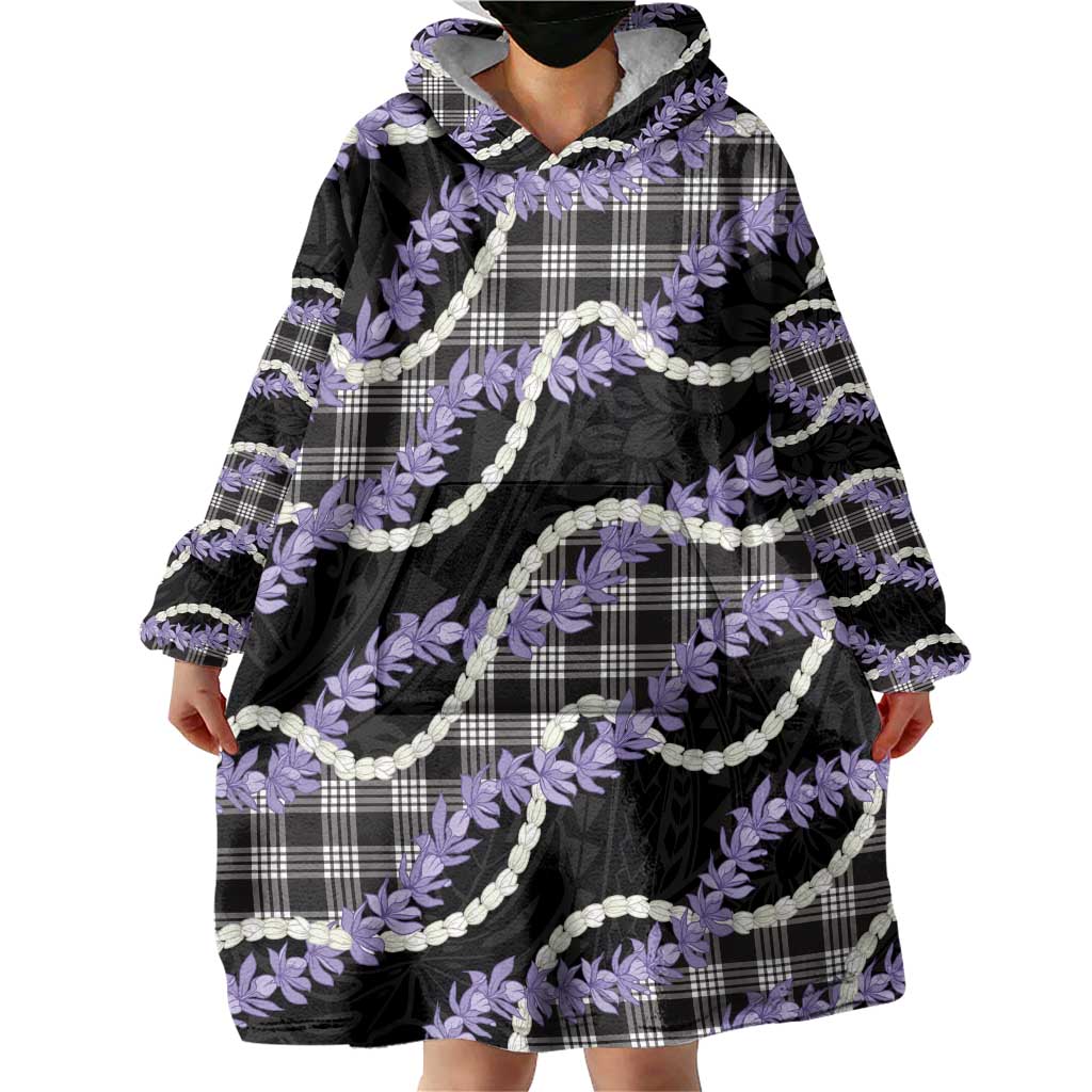 Black Hawaii Palaka Honohono Pikake Wearable Blanket Hoodie Hawaiian Orchid Lei Polynesian Pattern LT14 - Polynesian Pride