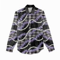 Black Hawaii Palaka Honohono Pikake Women Casual Shirt Hawaiian Orchid Lei Polynesian Pattern - Polynesian Pride