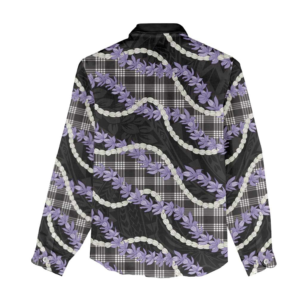 Black Hawaii Palaka Honohono Pikake Women Casual Shirt Hawaiian Orchid Lei Polynesian Pattern - Polynesian Pride