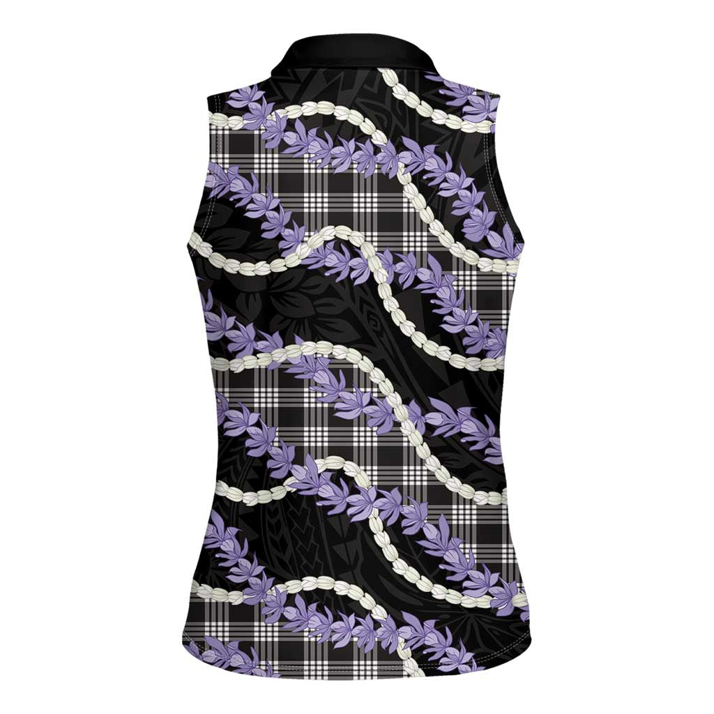 Black Hawaii Palaka Honohono Pikake Women Sleeveless Polo Shirt Hawaiian Orchid Lei Polynesian Pattern LT14 - Polynesian Pride