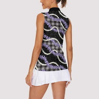Black Hawaii Palaka Honohono Pikake Women Sleeveless Polo Shirt Hawaiian Orchid Lei Polynesian Pattern LT14 - Polynesian Pride