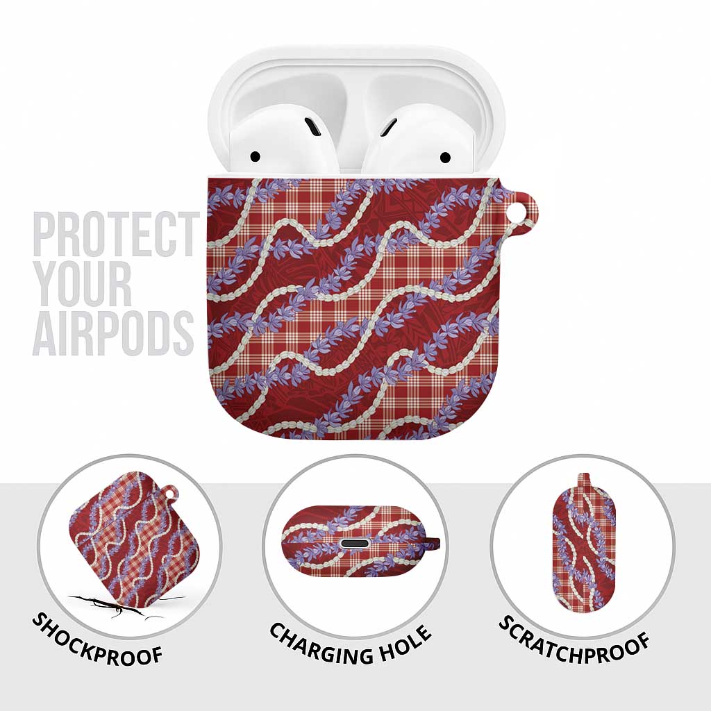 Red Hawaii Palaka Honohono Pikake AirPods Case Hawaiian Orchid Lei Polynesian Pattern - Polynesian Pride