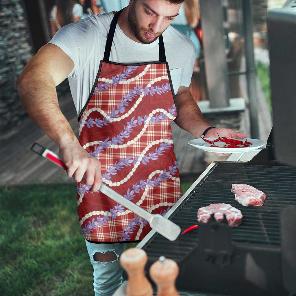 Red Hawaii Palaka Honohono Pikake Apron Hawaiian Orchid Lei Polynesian Pattern - Polynesian Pride