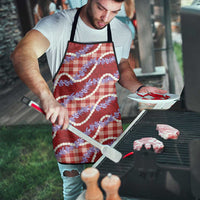 Red Hawaii Palaka Honohono Pikake Apron Hawaiian Orchid Lei Polynesian Pattern - Polynesian Pride