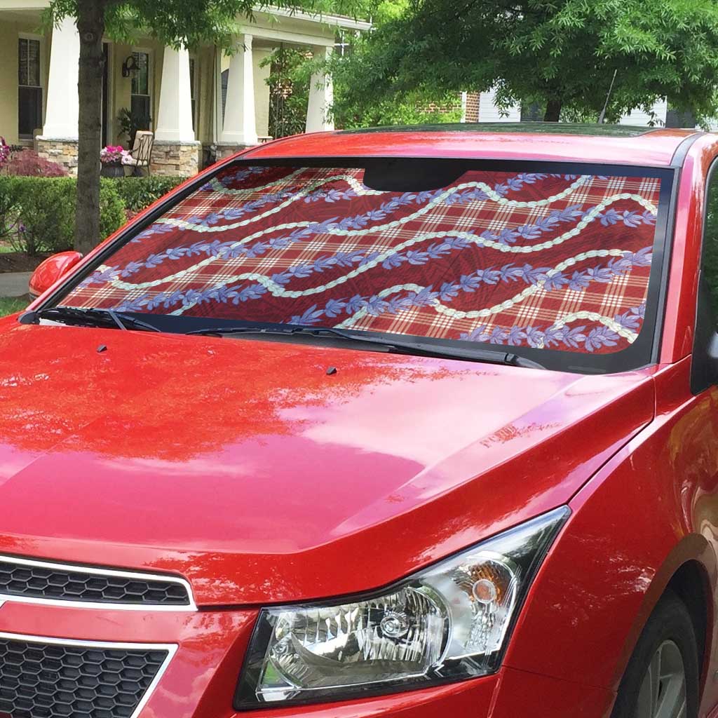 Red Hawaii Palaka Honohono Pikake Auto Sun Shade Hawaiian Orchid Lei Polynesian Pattern - Polynesian Pride
