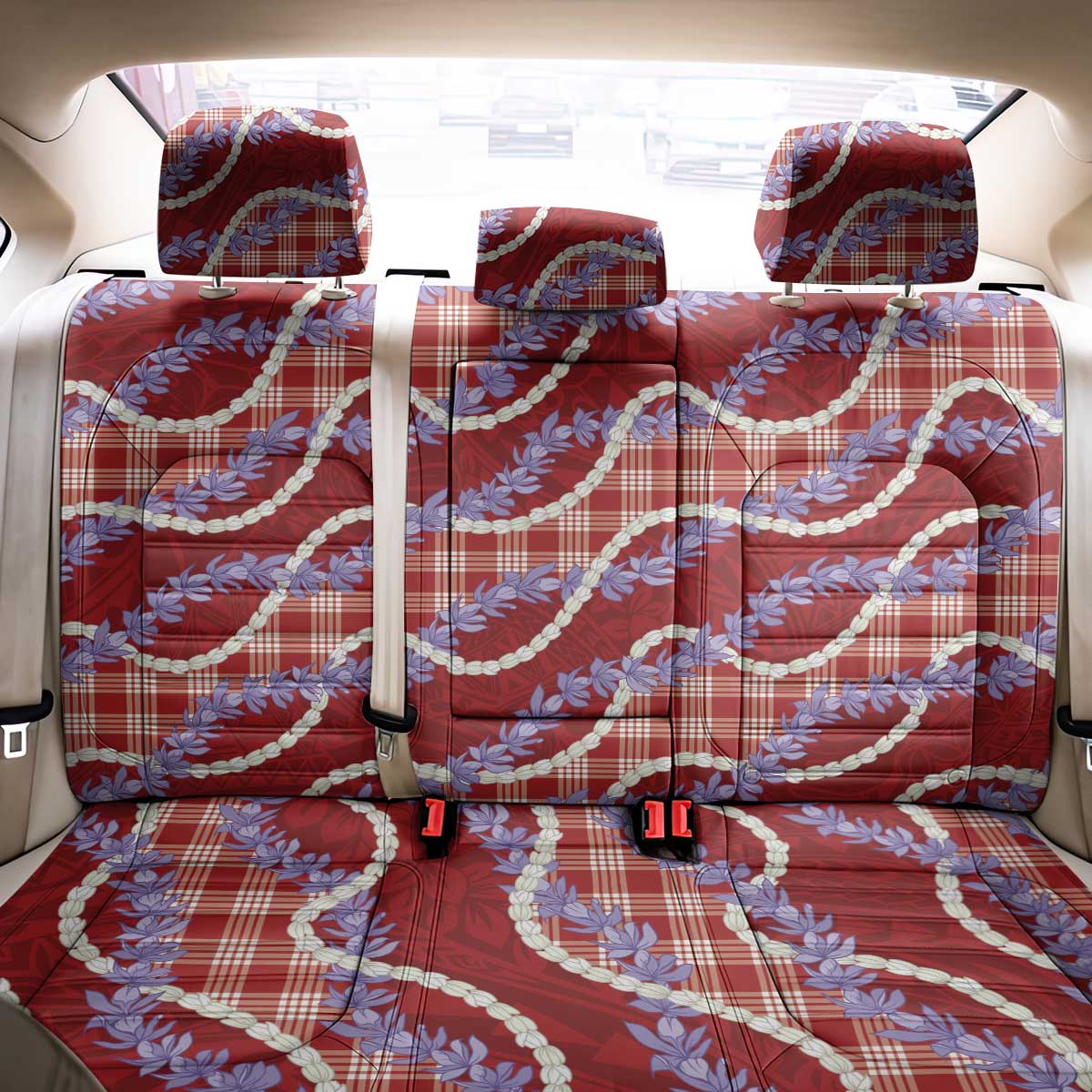 Red Hawaii Palaka Honohono Pikake Back Car Seat Cover Hawaiian Orchid Lei Polynesian Pattern LT14 - Polynesian Pride