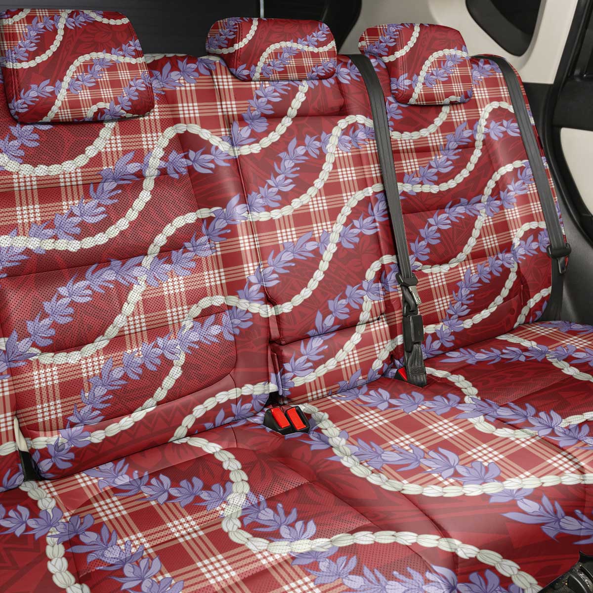 Red Hawaii Palaka Honohono Pikake Back Car Seat Cover Hawaiian Orchid Lei Polynesian Pattern LT14 - Polynesian Pride