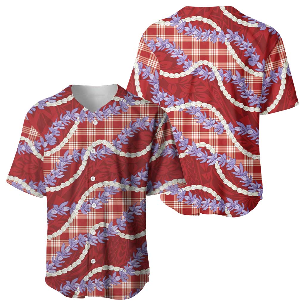 Red Hawaii Palaka Honohono Pikake Baseball Jersey Hawaiian Orchid Lei Polynesian Pattern - Polynesian Pride