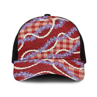 Red Hawaii Palaka Honohono Pikake Baseball Net Cap Hawaiian Orchid Lei Polynesian Pattern - Polynesian Pride