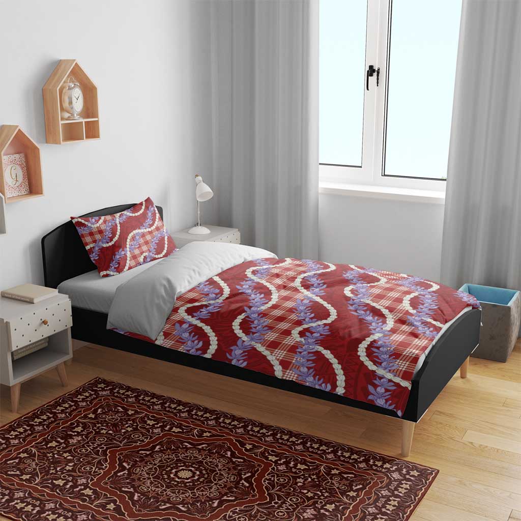 Red Hawaii Palaka Honohono Pikake Bedding Set Hawaiian Orchid Lei Polynesian Pattern - Polynesian Pride