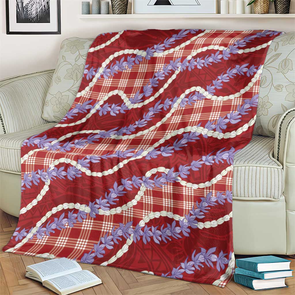 Red Hawaii Palaka Honohono Pikake Blanket Hawaiian Orchid Lei Polynesian Pattern - Polynesian Pride