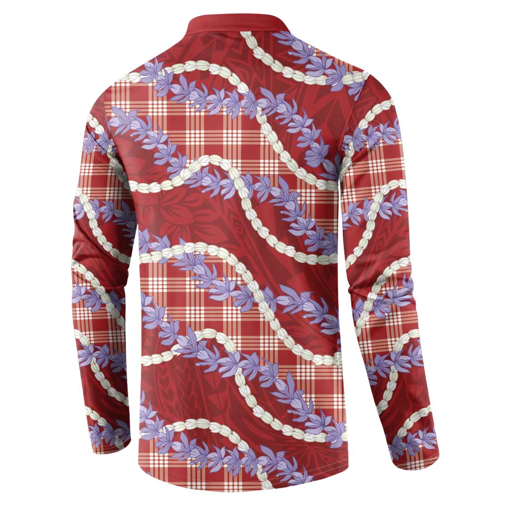 Red Hawaii Palaka Honohono Pikake Button Sweatshirt Hawaiian Orchid Lei Polynesian Pattern - Polynesian Pride