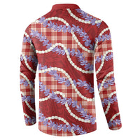 Red Hawaii Palaka Honohono Pikake Button Sweatshirt Hawaiian Orchid Lei Polynesian Pattern - Polynesian Pride