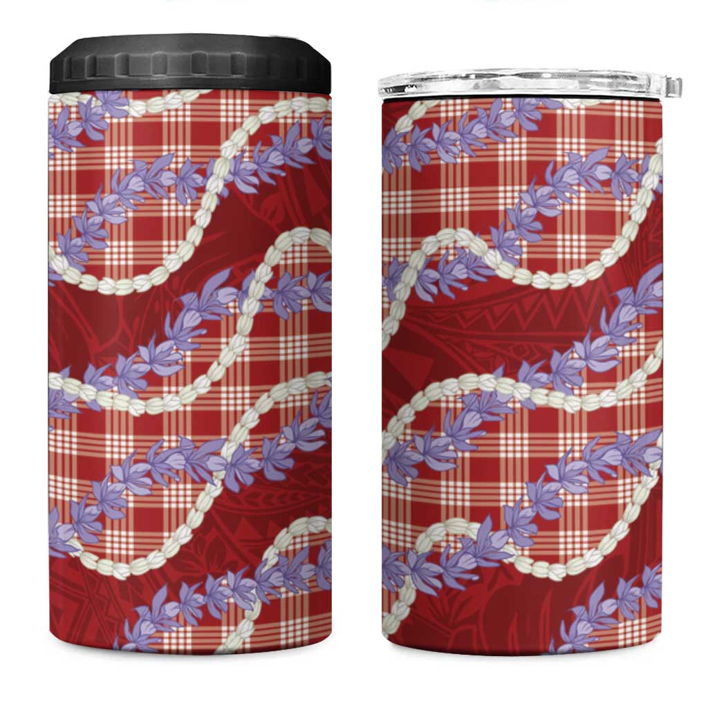 Red Hawaii Palaka Honohono Pikake 4 in 1 Can Cooler Tumbler Hawaiian Orchid Lei Polynesian Pattern LT14 One Size: 16 oz Red - Polynesian Pride